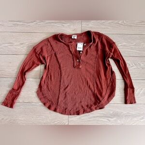 Free people we the free waffle knit Henley top size small terra cotta